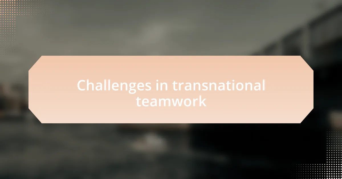 Challenges in transnational teamwork
