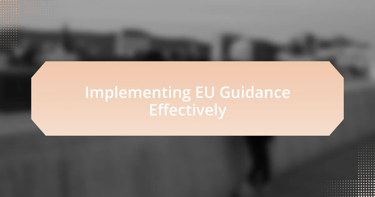 Implementing EU Guidance Effectively