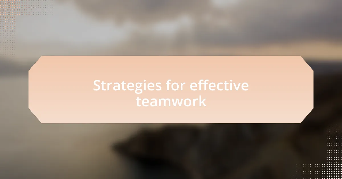 Strategies for effective teamwork