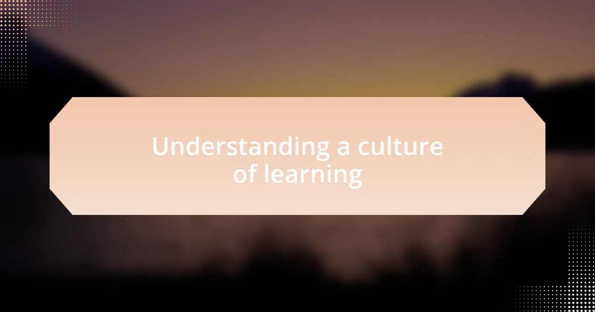 Understanding a culture of learning