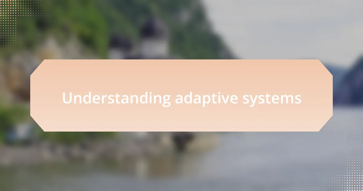 Understanding adaptive systems